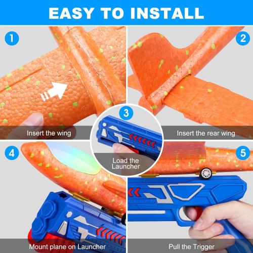 Fuwidvia 3 Pack Airplane Launcher Toys, 13.2'' LED Foam Glider Plane Toy for Boys, 2 Flight Modes Outdoor Flying Toys Birthday Gifts for Boys Girls 4 5 6 7 8 9 10 11 12 Year Old (Blue&Green&Orange)