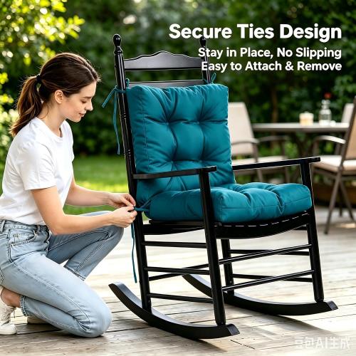 QILLOWAY Outdoor Chair Cushion for Patio Furniture, Waterproof Patio Cushions Set of 2 with Ties, Fade Resistant Replacement Pads for Outdoor Rocking Chairs,Peacock Blue
