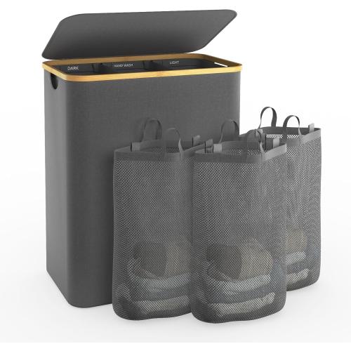 Hampers for Laundry Basket with Lid,  Extra Large 3 Section Clothes Divided Organizer for Bedroom, Laundry Room, Dirty Clothes Hamper, Grey