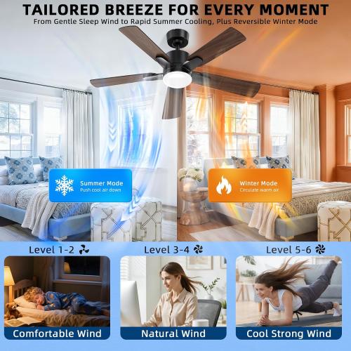 52 Inch Ceiling Fans with Lights, Large Ceiling fan with Light and Remote/APP Control, Quick Installation, 3CCT, Dimmable, Noiseless Reversible Motor, 5 Blades Black Ceiling Fan for Outdoor Indoor