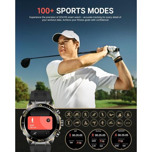 Smart Watch for Men Answer/Make Call for Android iPhone, 1.43 AMOLED HD Screen Mens Luxury Watch, 400mAh Heavy Duty Smartwatch Heart Rate Blood Oxygen Blood Pressure Sleep Monitor Pedometer, 2 Straps