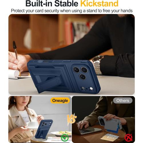Oneagle Wallet for iPhone 17 Pro Case with Card Holder & Kickstand, Blue