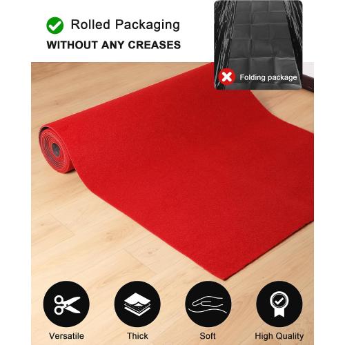 450GSM Extra Thick Red Carpet Runner for Party & Events, 3ft x 10ft Heavy Duty Non-Slip TPR Rubber Backing, Aisle Runway Rug forProm, Wedding Ceremony Decorations, Hollywood Oscars for Awards