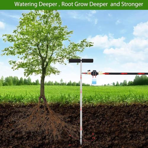 Tree Watering Spike,  Deep Root Watering Tool for Trees with Fertilizer Bottle, Stainless Steel Root Feeder for Garden, Orchard& Shrubs, Tree Irrigation System with Brass Valve|T-Handle