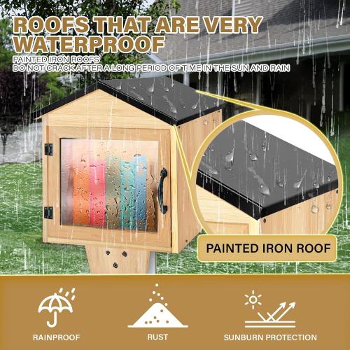 Outdoor Little Library Book Exchange Box Little Storage Wood Books Cabinet for Neighborhood Community, School Sharing Books, Newspapers, Literature