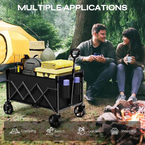 Color Black Collapsible Wagon Cart Foldable with 220lbs Weight Capacity, Lightweight Portable Folding Utility Grocery Shopping Cart with Wheels for Camping Sports Beach and Shopping