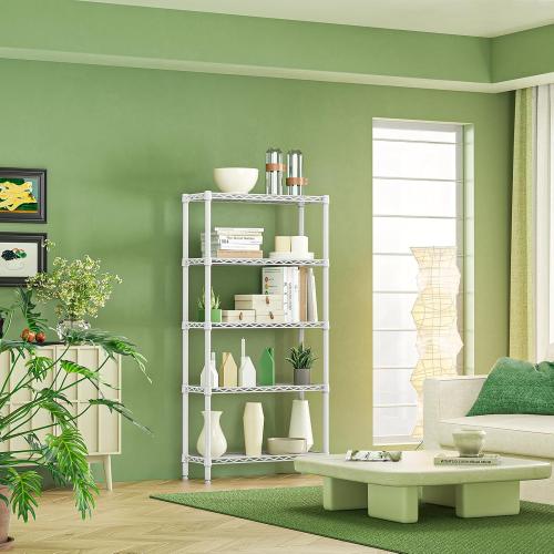 IZEUK 5 Tier White Metal Storage Shelves, Heavy Duty Wire Shelving Rack for Garage, Kitchen, Bathroom, Laundry, or Closet Organization, 1250 lbs Capacity, 11.8 D x 29.5 W x 59.5 H