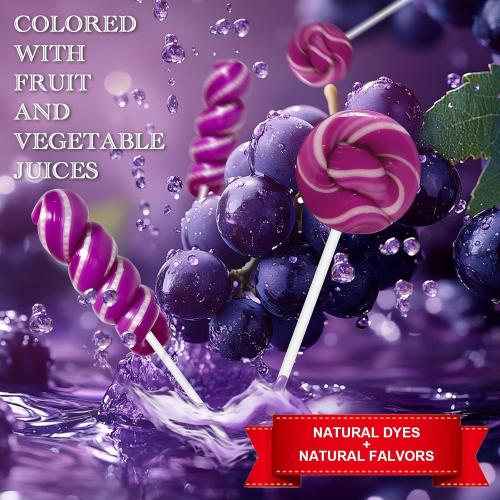 32 Pack Purple White Twisty & Swirl Lollipops Candy Bulk, No Artificial Dyes, 16   16 Mixed Candy Swirl Lollipops Individually Wrapped Suckers, Party Favors, Grape Flavor