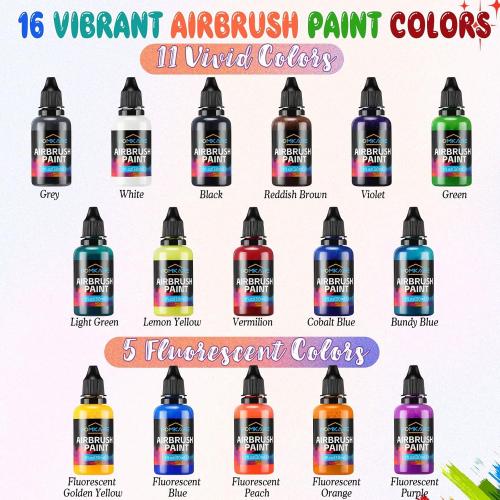 30ml Bottles of Airbrush Paint, 16 Colors Airbrush Paint Set, Water Based Air Brush Paints, Ready to Spray, Air Brush Painting Set, 30ml/Bottle