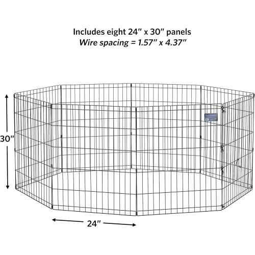 MidWest Homes for Pets Folding Metal Puppy/Dog Exercise Pen, Indoor/Outdoor Playpen with No Door, Provides 16 Sq Feet of Play Space, 30-Inches Tall, Black E-Coated
