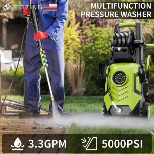2025Upgraded Pressure Washer 5000PSI with Adjustable Touch Screen 8 Level, 34 Tall, 4 Quick Connect Nozzles,Inlet Hose&Filter&500mlFoam Cannon for Cars/Fences/Driveways/Home Cleaning,Yellow