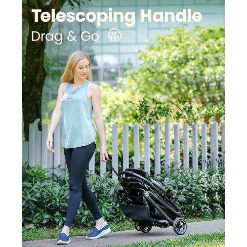 4 Wheels Pet Stroller, Dog Stroller for Small/Medium Dogs and Cats up to 33 lbs, One-Click Fold & Draggable, Removable Carrier, Zipperless Entry, Mesh Windows, Black