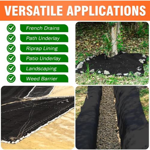 6oz 4FTx50FT Non Woven Geotextile Fabric for French Drains, Landscaping, Underlayment, Weed Control, Construction, Erosion Control