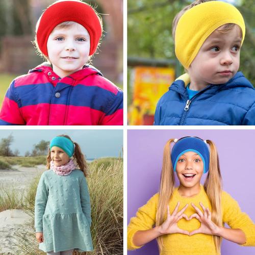 Eurzom 6 Pcs Adjustable Ear Warmer Headband for Kids Stretch Winter Fleece Warm Ear Muffs Covers Headbands for Youth Toddler Boys Teen Girls Child Indoor Outdoor Athletic Sports Running Cycling