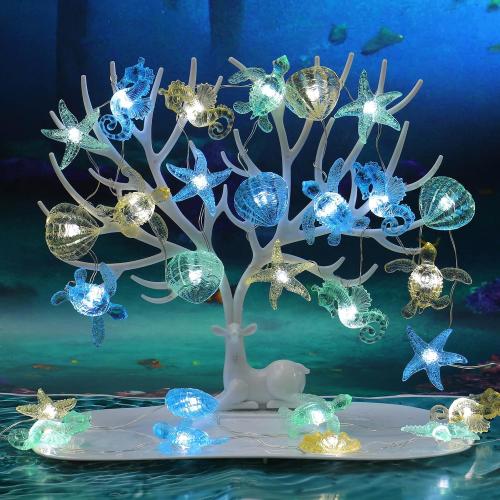 Ocean Themed Decorative Lights String of Marine Life Fairy String Lights Coastal Decor 10ft 30 LEDs Battery Operated with Remote Control for Beach Bedroom Decoration