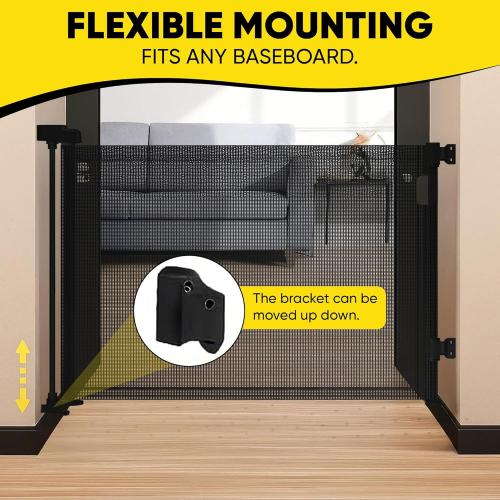 Retractable Baby Gate – 35 Tall, 55 Wide Mesh Safety Gate for Dogs & Babies, Indoor/Outdoor Use for Stairs, Doorways, Hallways, Deck & Porch – Easy One-Handed Wall Mount Design