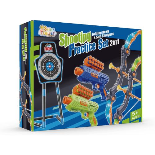 SpringFlower 2 Bow and Arrow Sets with LED Light-up,2 Foam Dart Guns for Kids 5 6 7 8 9 10  Years Old, Archery Set with Standing Target for Boys & Girl, Ideal Gift