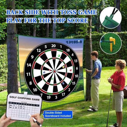 Golf Chipping Game with Hitting Mat, 70x70 Double Sided Golf Practice Mat Kits with 20 Sticky Balls, Indoor Outdoor Golf Training Accessories for Adult Family Yard Game (No Club)