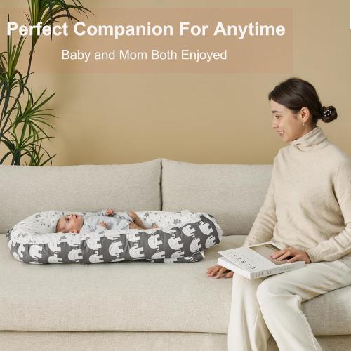 Baby Lounger, Newborn Lounger, Baby Nest Bed, Portable Baby Bed, Girl Boy Baby Essentials, Soft Breathable Portable Infant Lounger Essentials (Gray Elephant)