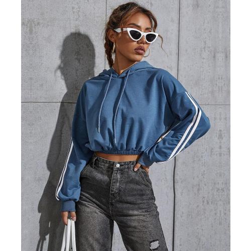 size Medium -Women's Casual Long Sleeve Cropped Top Hoodie Drawstring Workout Sweatshirts