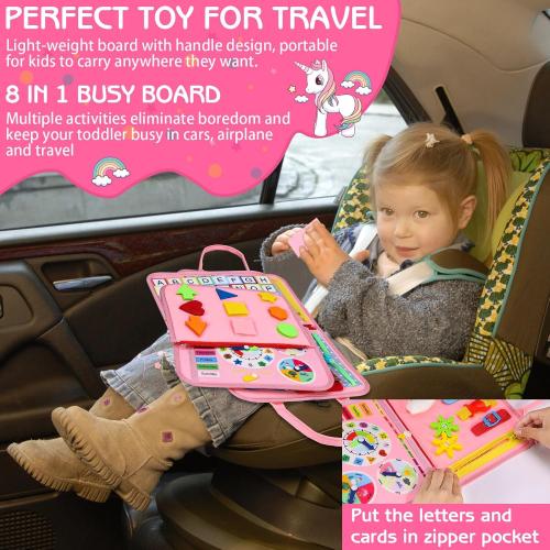 Esjay Toddler Busy Board Montessori Toys for Girls, Sensory Book Educational Activities for Learning Fine Motor Skills, Birthday Gifts for Girls Toddlers, Travel Toys for Airplane Car, Fairy Horse