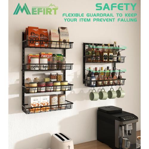 Over The Door Pantry Organizer, Pantry Storage and Organization, 6-Tier Adjustable Hanging Baskets, Metal Wall Mount Spice Rack Seasoning Shelves for Home & Kitchen, Laundry Bathroom - Black