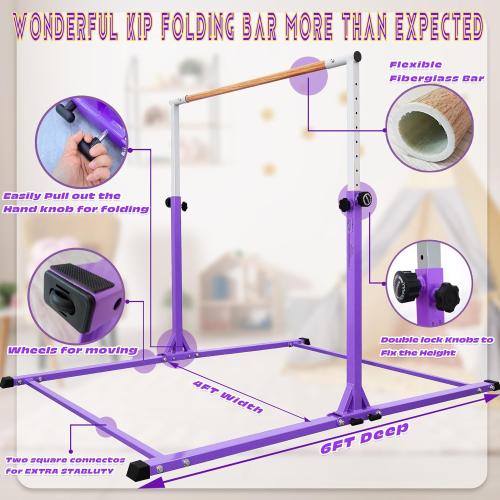 Kids Gymnastics Bar, Foldable Horizontal bar with Unique Arched Base for Home Training,Adjustable Height 35 to 59 for Kids Ages 3-18, 400 LBS Capacity,No Slip Rubber Feet Indoor Outdoors