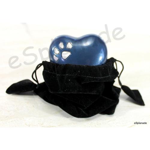eSplanade Brass Mini Cremation Heart-Shaped Keepsake Memorial Jar Pot Container | Small Urn for Funeral Ashes Burial | Paws Engraved Metal Keepsake with Stand | Dark Blue - 2.75 Inches
