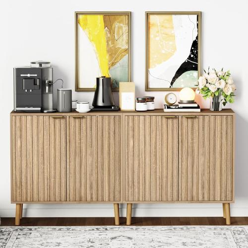 Fluted Storage Cabinet, Free Standing Buffet, Wood Sideboard, Multifunctional Accent Storage for Living Room, Hallway, Entryway, Dining Room (1, Oak)