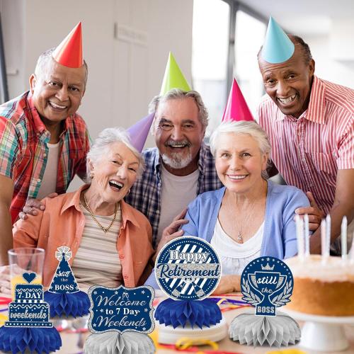 10Pcs Retirement Party Decoration Blue Silver Honeycomb Centerpiece