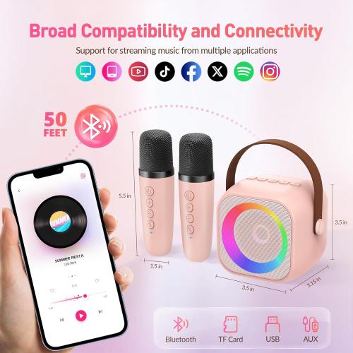 Karaoke Machine for Kids Adults, Mini Portable Bluetooth Karaoke Speaker with 2 Wireless Microphone and Lights, Christmas Birthday Gifts for Girls Ages 4, 5, 6, 7, 8, 9, 10, 12  Family Home Party