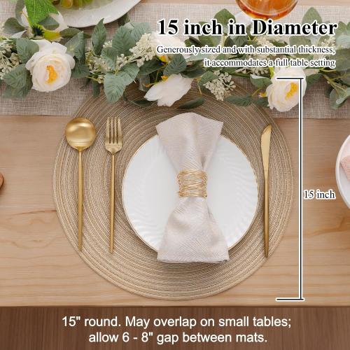 SHACOS Round Braided Placemats Set of 4 Washable Place Mats for Dining Tables 15 inch Non Slip Kitchen Table Mats (Beige, 4)