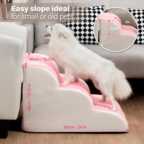 Dog Stairs for Small Dogs, Dog Ramp for Bed with 2 Colors Pet Stairs, Pet Stairs for High Beds, Dog Steps for Bed, Stairs for Dogs to Get on Bed (Pink)