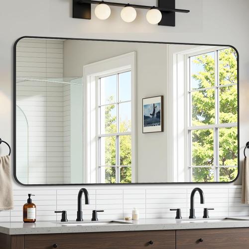 Bathroom Mirror 48 x 30, Large Rectangle Wall Mirror, Black Metal Frame Wall Mounted Mirrors for Bathroom, Vanity, Bedroom, Entryway Decor(Horizontal/Vertical)