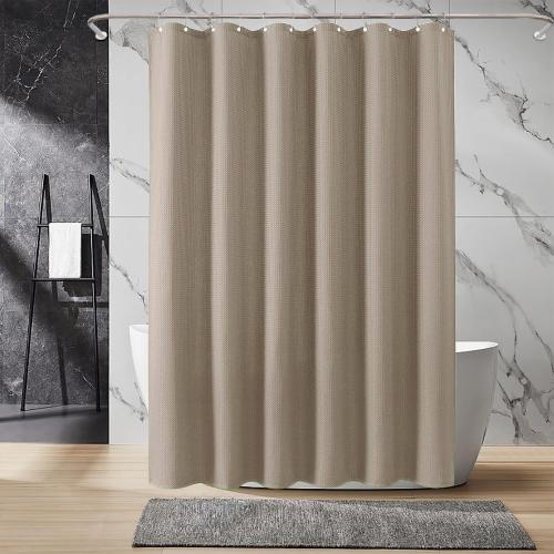 Inhousolu Fabric Shower Curtain Waffle Weave, 230 GSM Heavy Duty, Weighted Hem, 14 Metal Hooks, Water Repellent, Machine Washable, Hotel Spa Luxury Bath Curtain Set, 72 x 84 Inch, Beige