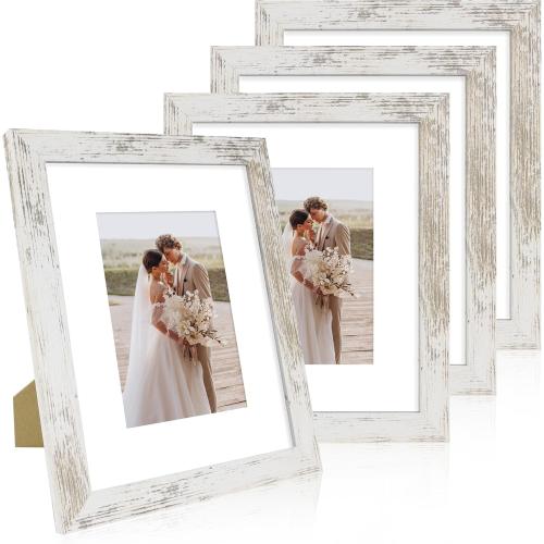 8x10 Picture Frame Set of 3 Made of Real Glass and Distressed White Wooden Frame, 8 by 10 Photo for Wall or Tabletop - Display Picture 5x7 with Mat or 8x10 Without Mat