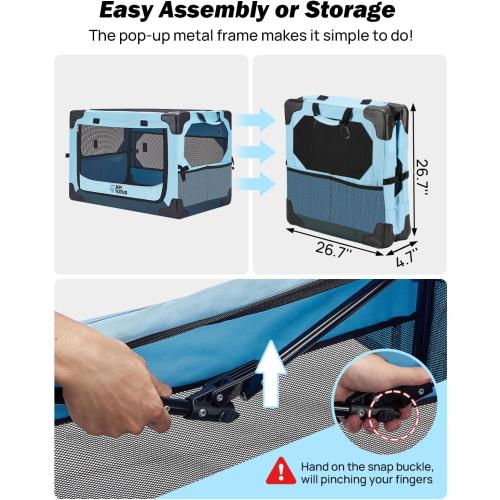 JOYTUTUS Collapsible Dog Crate, 37 Inch Portable Pet Crate for Car, Travel Dog Kennel Foldable Dog Crate for Large Dog 70lbs, Soft Cat Carrier Fit for Indoor & Outdoor/Trunk (Blue)