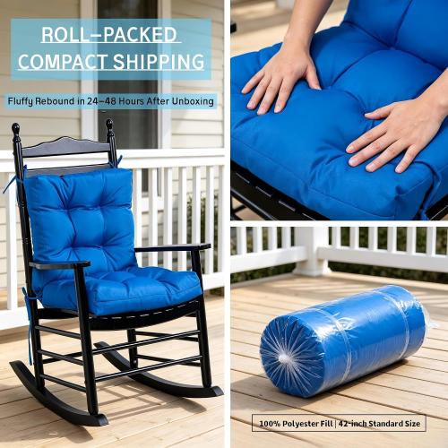 QILLOWAY Outdoor Seat/Back Chair Cushion Tufted Pillow, Spring/Summer Seasonal All Weather Replacement Cushions. (Marine Blue)