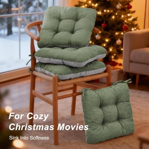 Love's cabin Memory Foam Chair Cushions Set of 4, 15.5x15.5x3.5 Indoor & Outdoor Seat Pads for Dining, Kitchen, Office, Patio Chairs - Green
