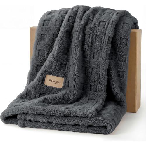Bedsure Waffle Throw Blanket for Couch - Dark Grey GentleSoft Fluffy Checkered Blanket for Sofa Bed Room Decor, Super Cozy Fleece Throw for Women, Warm Cute All Season Gift, 50x60 Inches