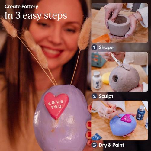 Sculpd - The Original Pottery Kit for Adults - Includes Air Dry Clay for Adults, Sculpting Tools, Varnish, Paint Brushes, Guides, Couples Date Night Arts & Crafts Set, Gloss Varnish with Floral Tones