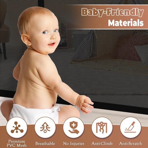 Black 200.1 x 35.1 Retractable Baby Gate Extra Wide, 35.1 Tall Retractable Dog Gate for Stairs, Doorways, Decks, Mesh Gate Long Child Gate Pet Gate for Indoor, Outdoor, with Reinforced Mesh Rods, Dual Locks