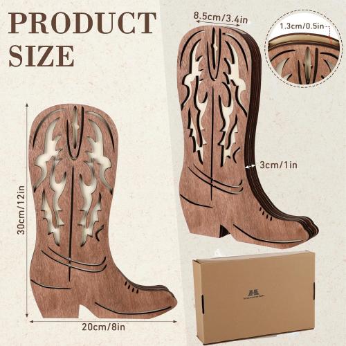 Havawish 2 Pcs Western Wall Decor Wood Cowboy Boots Wall Planter for Indoor Plants 12 x 8'' Western Boot Flower Hanging Vase for Flower Faux Rustic Home Decor for Bathroom Bedroom(Retro Style)