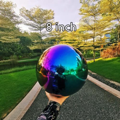 Rainbow Gazing Globe Mirror Ball in Stainless Steel, Shiny Hollow Sphere Sparkling Housewarming Outdoor Ornament (8 Inch)