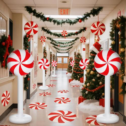 4 Pcs Christmas Inflatables Candy Outdoor Decorations 4 FT Christmas Candy Inflatable Column Blow up Decoration for Winter Xmas Lawn Yard Garden Home Decor(Red, White)