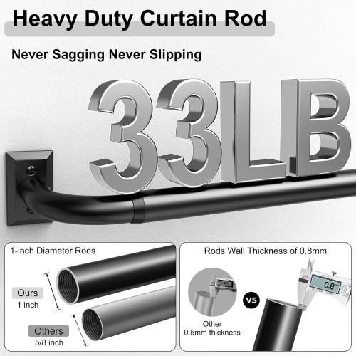 Black Curtain Rods, Heavy Duty Wrap Around Curtain Rod for Windows 48 to 84 Inch, Adjustable Decorative Blackout Drapery Pole, Modern Room Darkening Rod for Blackout Curtains, Matte Black