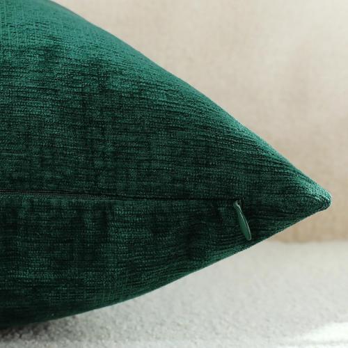 Hunter Green Chenille Decorative Couch Throw Pillow Covers, Soft Cushion Cases for Home Livingroom Sofa Décor, Pack of 2, 18 x 18 Inches