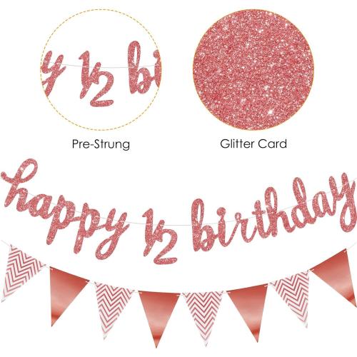 Skylety 1/2 Half Birthday Decorations 6 Months Outfit Baby Boy Banner Cupcake Topper Triangle Flag Banner Confetti Balloons Cake Topper for Girl Boy Baby Shower(Rose Gold)