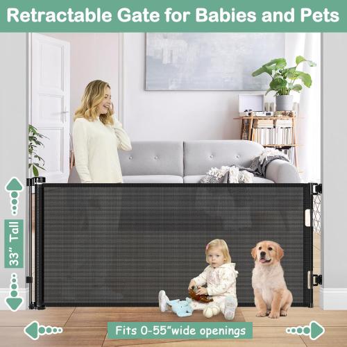 Retractable Baby Gates for Doorways 55 Inch Wide Retractable Dog Gates for The House Outdoor Dog Barriers for Home Indoor Pet Barrier Mesh Baby Gate for Fireplace Pet Safety Gate for Front Door