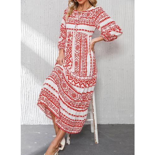 Size M...Dokotoo Women Boho Maxi Dresses 2026 V Neck Long Puff Sleeve Smocked Ruffle Flowy Casual Dress
